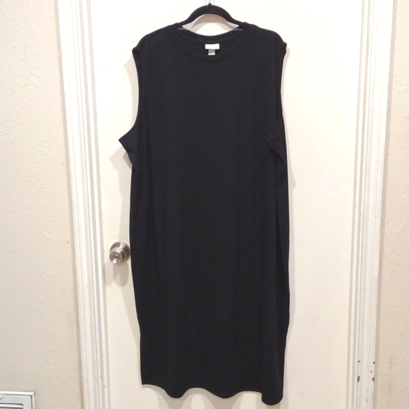 NWT Ava & Viv Solid Black Sleeveless Stretch Shift Dress Sz 3X-Travel Vacation - Picture 1 of 7